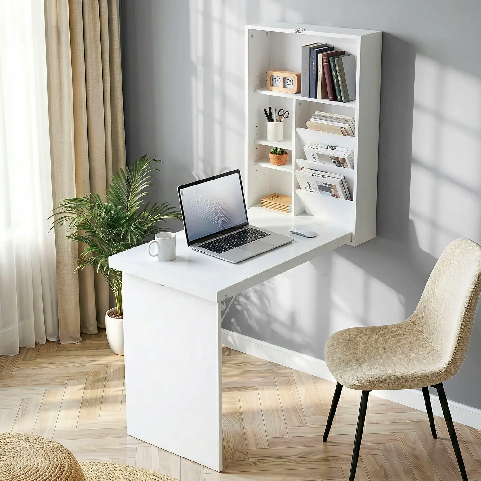 Artiss Computer Desk Bookshelf Wall Mount White - Furniture