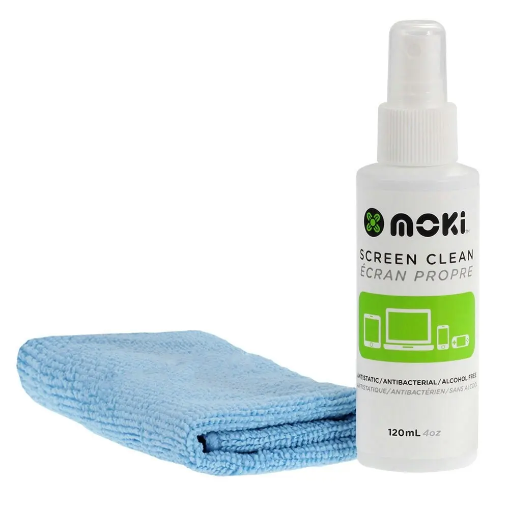 Moki Screen Clean 120ml Cleaning Spray w/ Microfibre Cloth for TV/LCD/Smartphone - Electronics