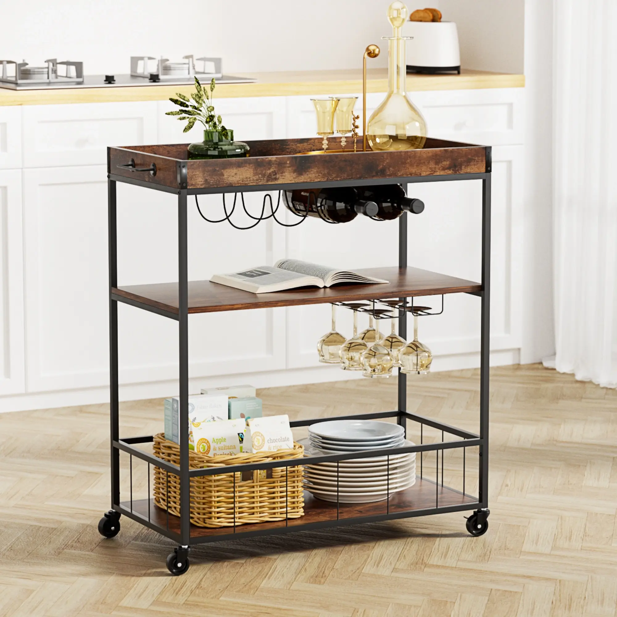 Artiss Kitchen Island Rolling Serving Cart - Furniture
