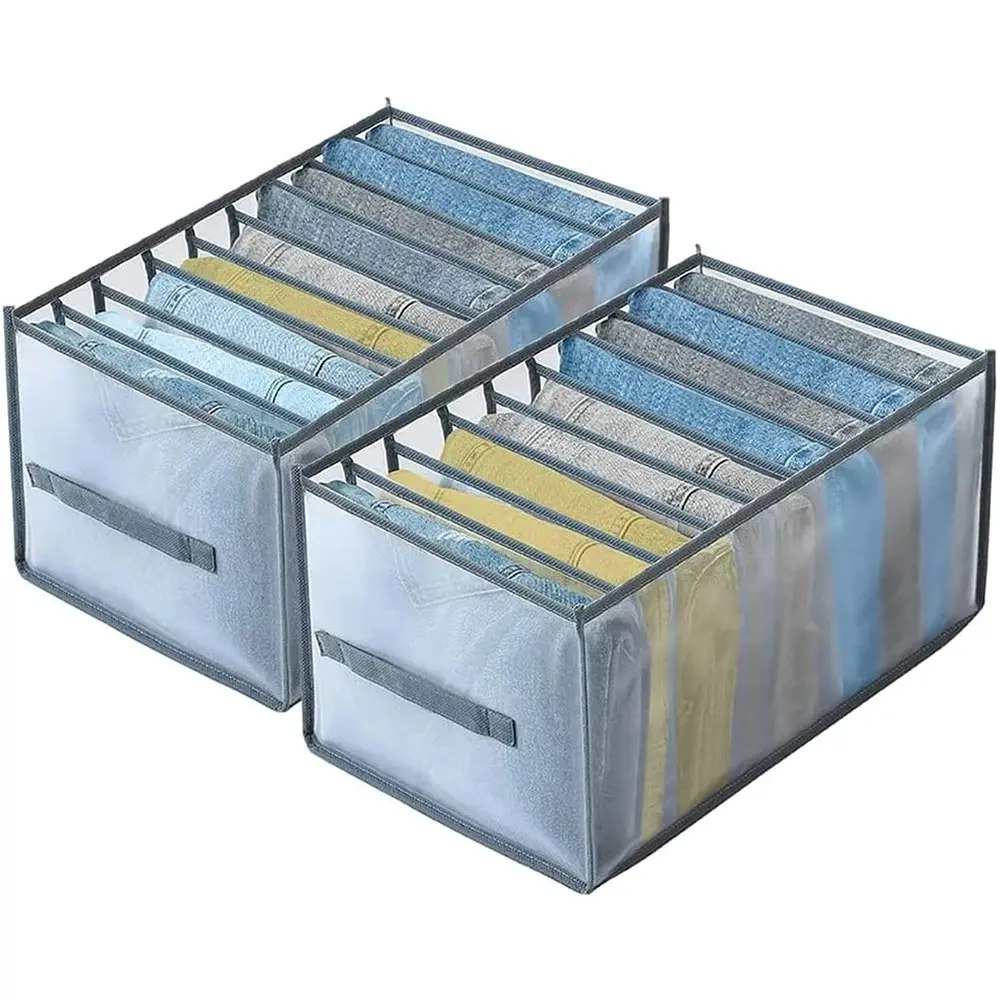 2 Pack 9 Grids Jeans Compartment Storage Box Closet Drawer Mesh Pants Organizer - Home & Garden