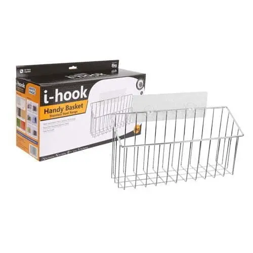 I-Hook Wall Mounted 35cm Stainless Steel Handy Suction Basket Organiser Silver