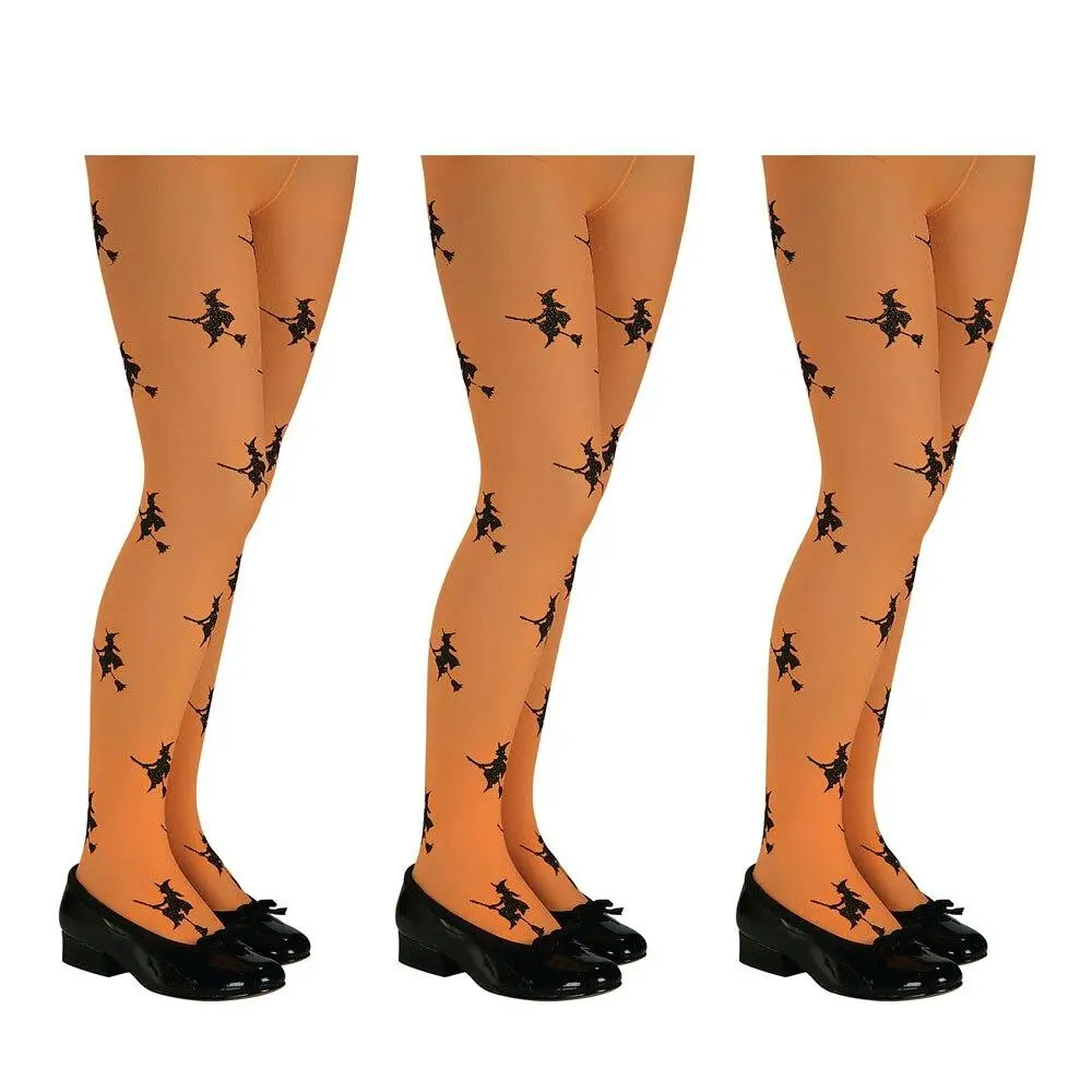 3PK Glitter Witch Tights Kids/Children Halloween Dress Up Costume Small Orange - Fashion