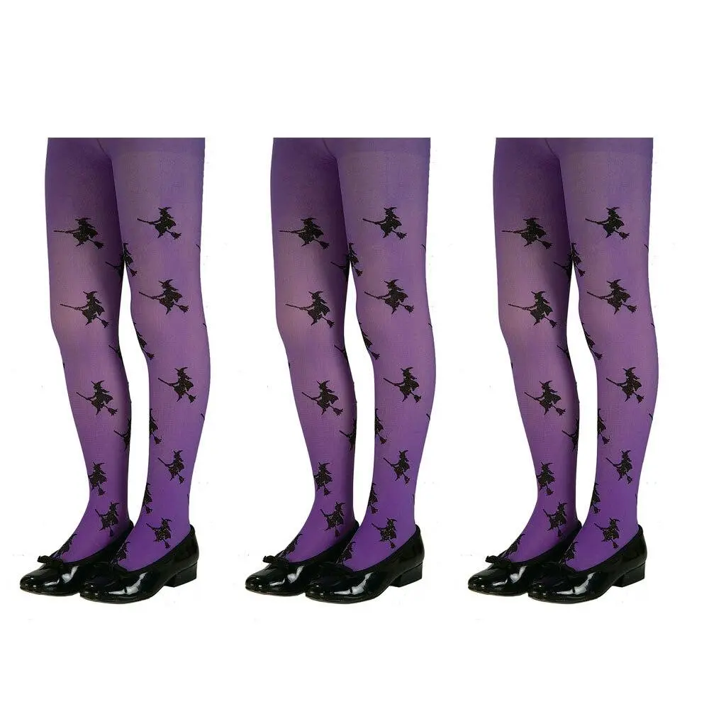 3PK Glitter Witch Tights Kids/Children Halloween Dress Up Costume Small Purple - Fashion