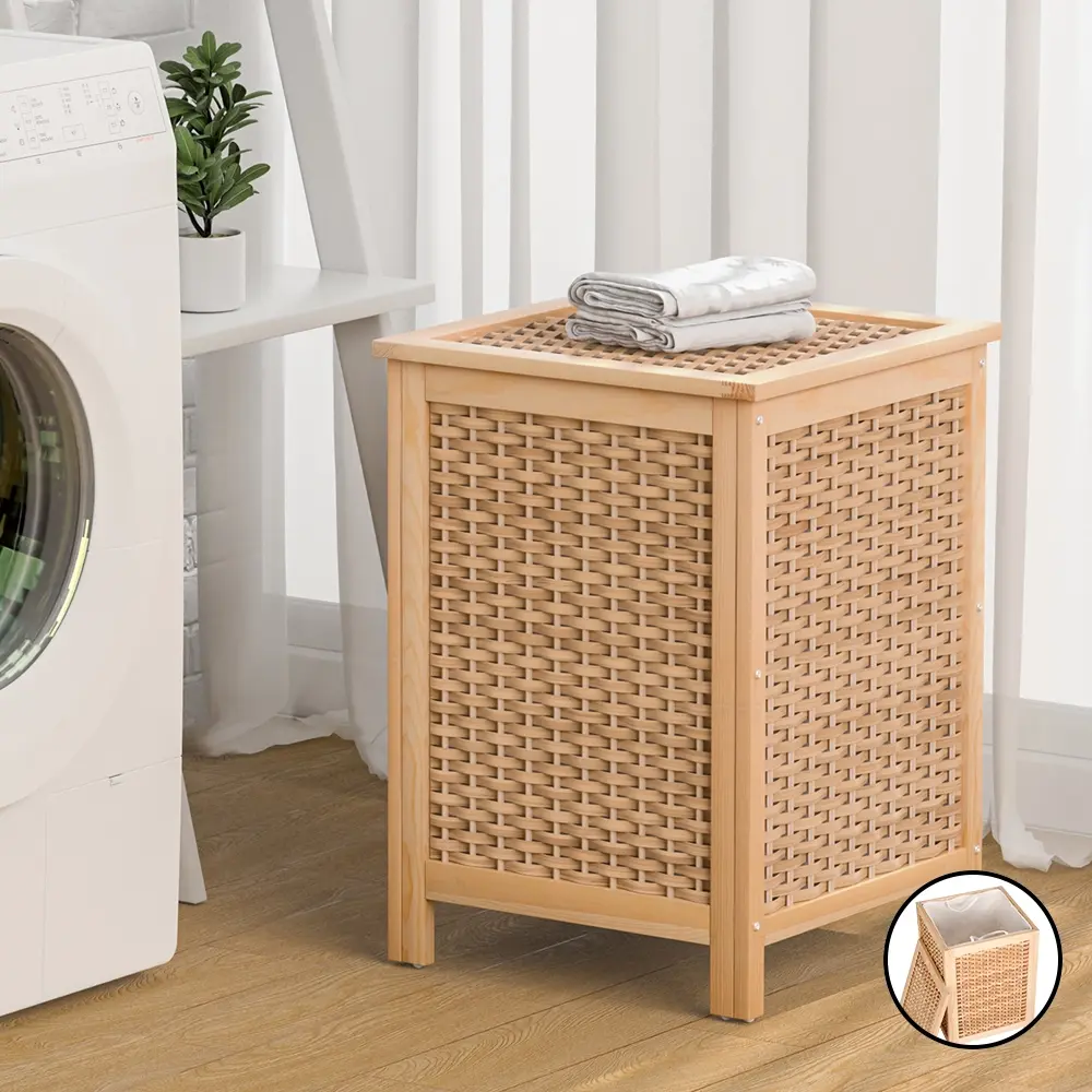 Artiss Laundry Hamper Wooden Bathroom Storage Cabinet - Home & Garden