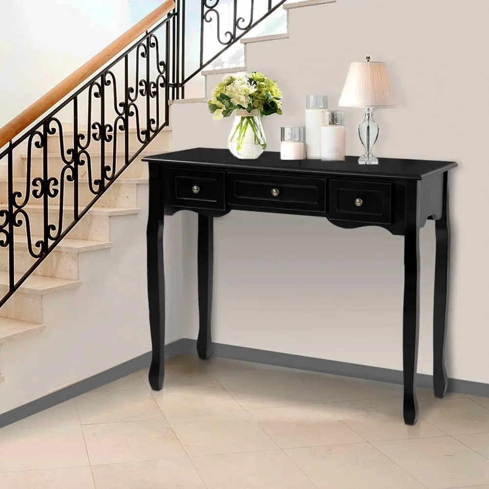 Artiss Console Table 3 Drawers Black Hamptons - Furniture