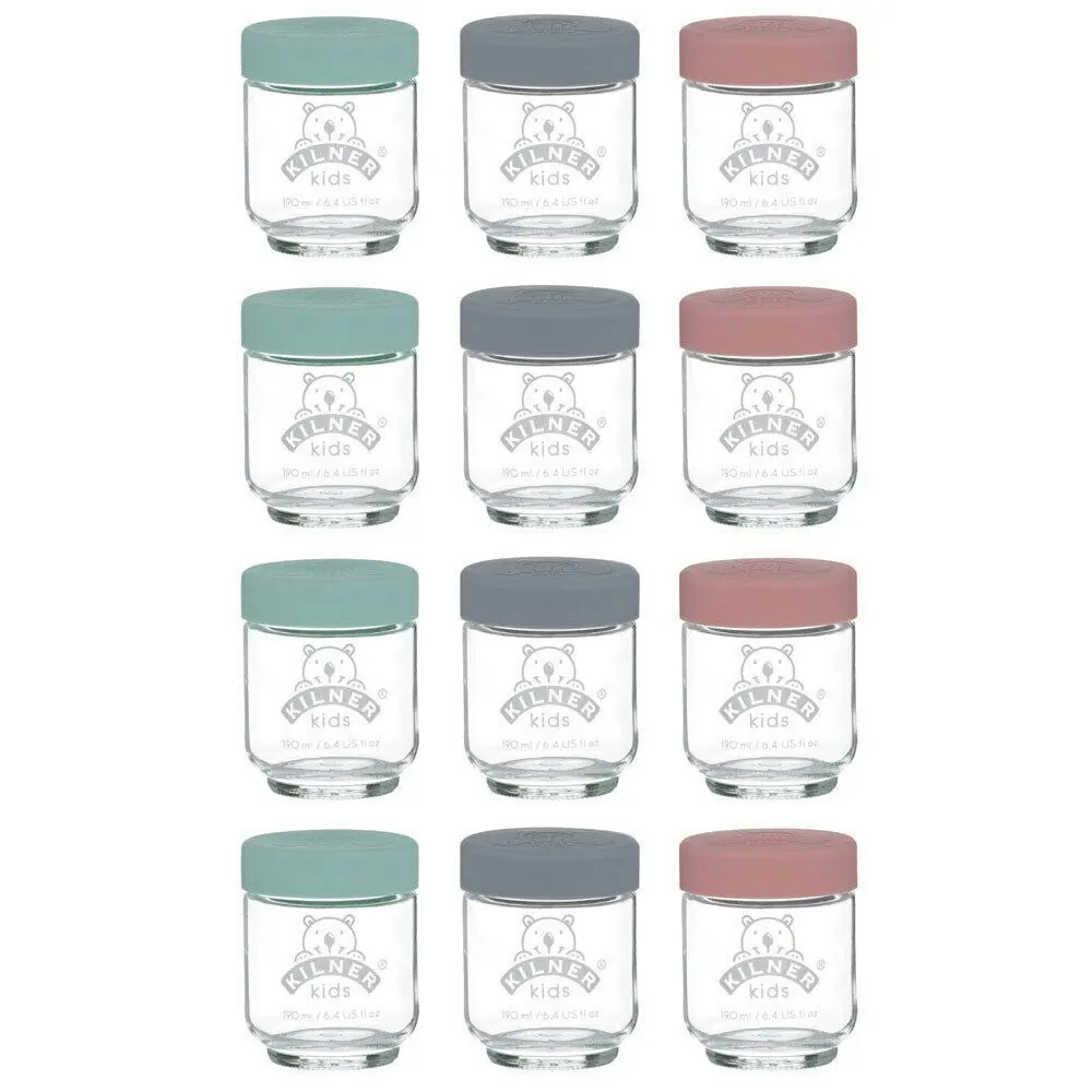 Kilner Kids 12pc Glass Jar Canister Baby Food Storage Set W/ Lid 190ml - Home & Garden