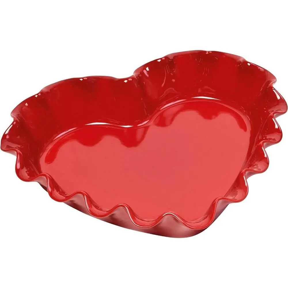 Emile Henry 33cm Ceramic Ruffled Heart Pie Dish Kitchen Baking Plate Burgundy - Home & Garden