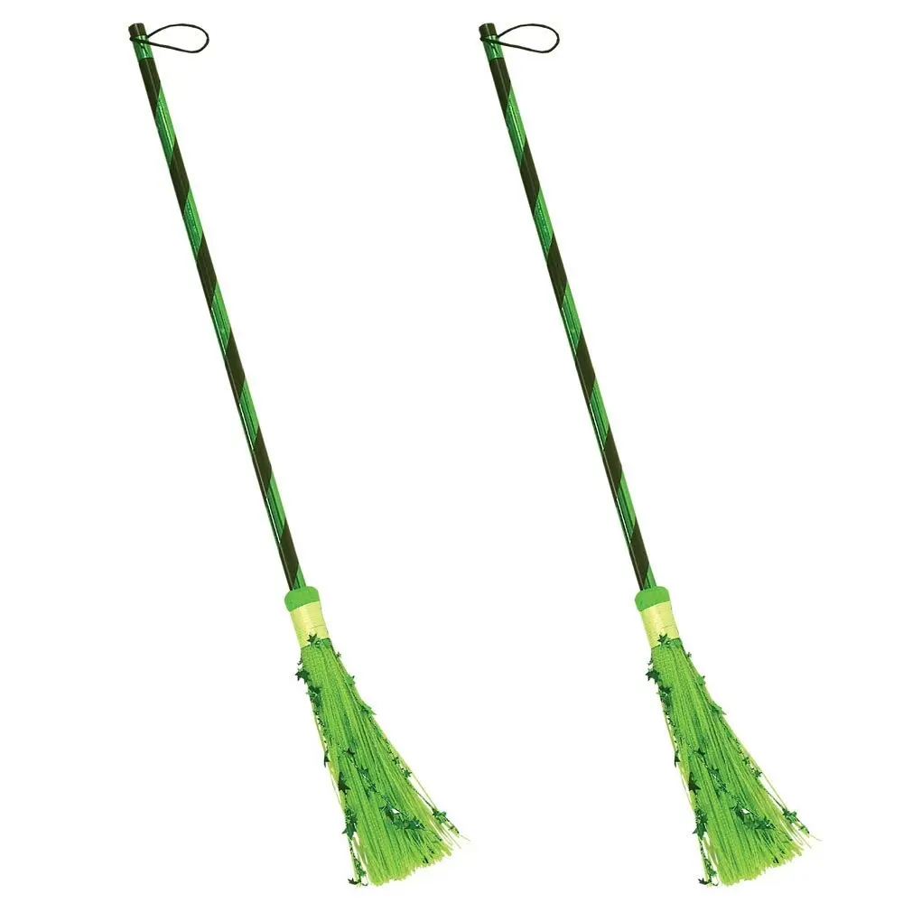 2PK Witch Broom Metallic GRN Scary Halloween Party Costume Broomstick Accessory - Sports & Outdoor