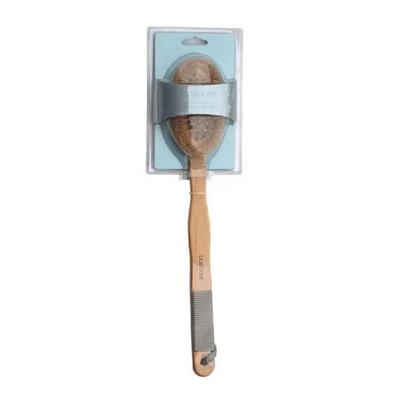 Basicare Wooden Bath Massage Brush 41cm Natural Bristles for Exfoliation - Beauty