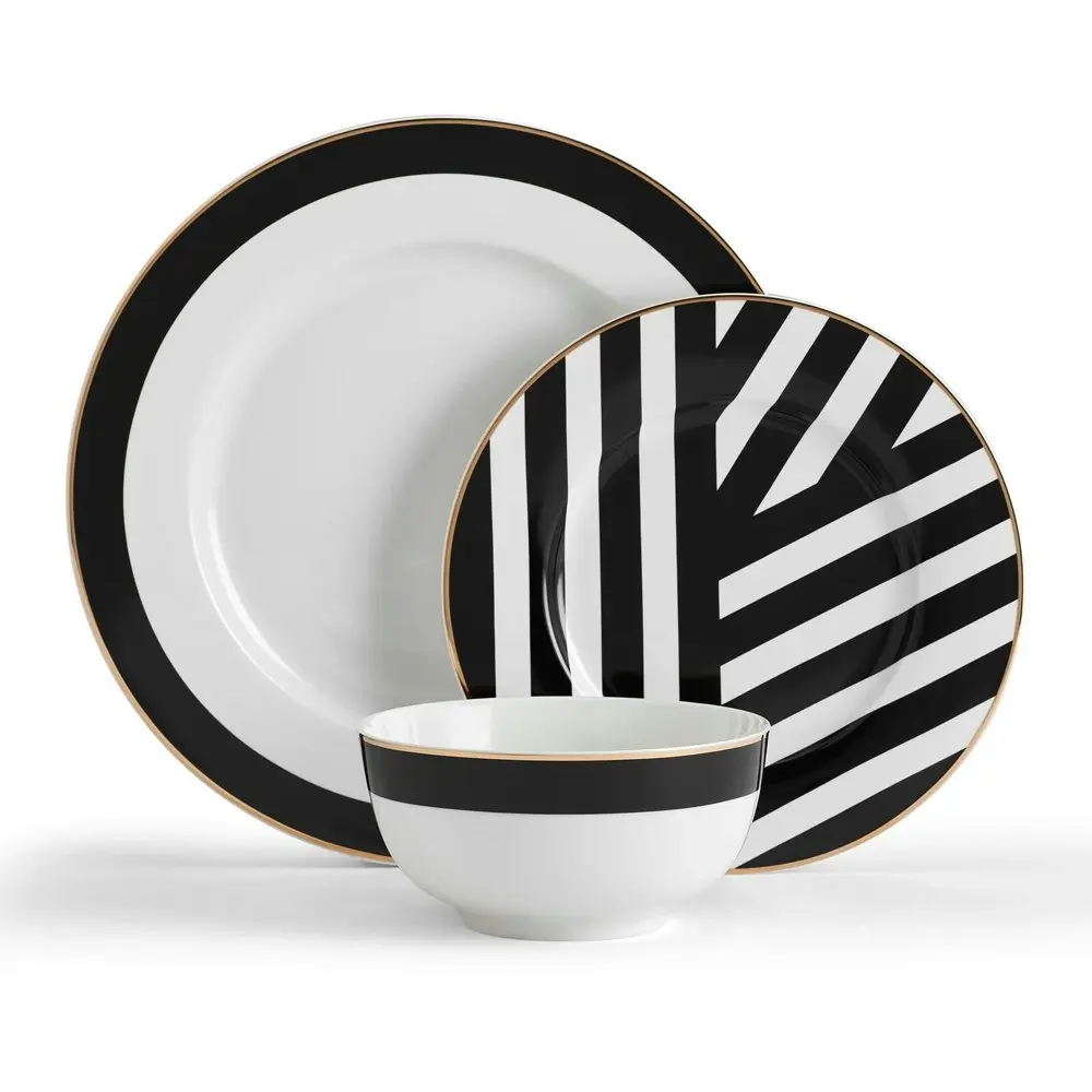12pc Mikasa Luxe Deco China Dinner Bowls/Plates Tableware Dining Printed Set - Home & Garden