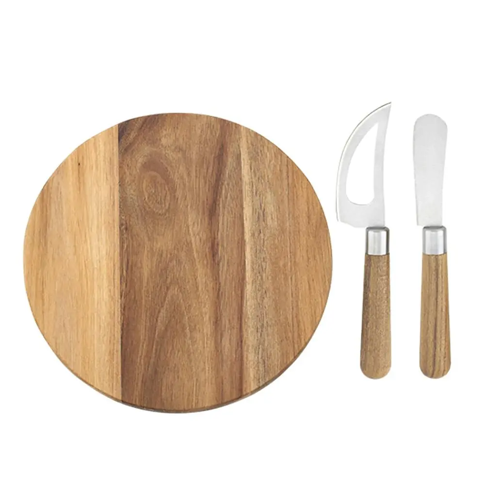 3pc Tempa Fromagerie 22cm Acacia Wooden Round Cheese Serving Board/Plate w/Knife - Home & Garden