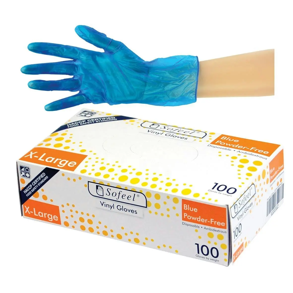 Sofeel Vinyl Powder Free Gloves 5.5g Extra Large Blue HACCP Grade 100 Box x10 - Commercial