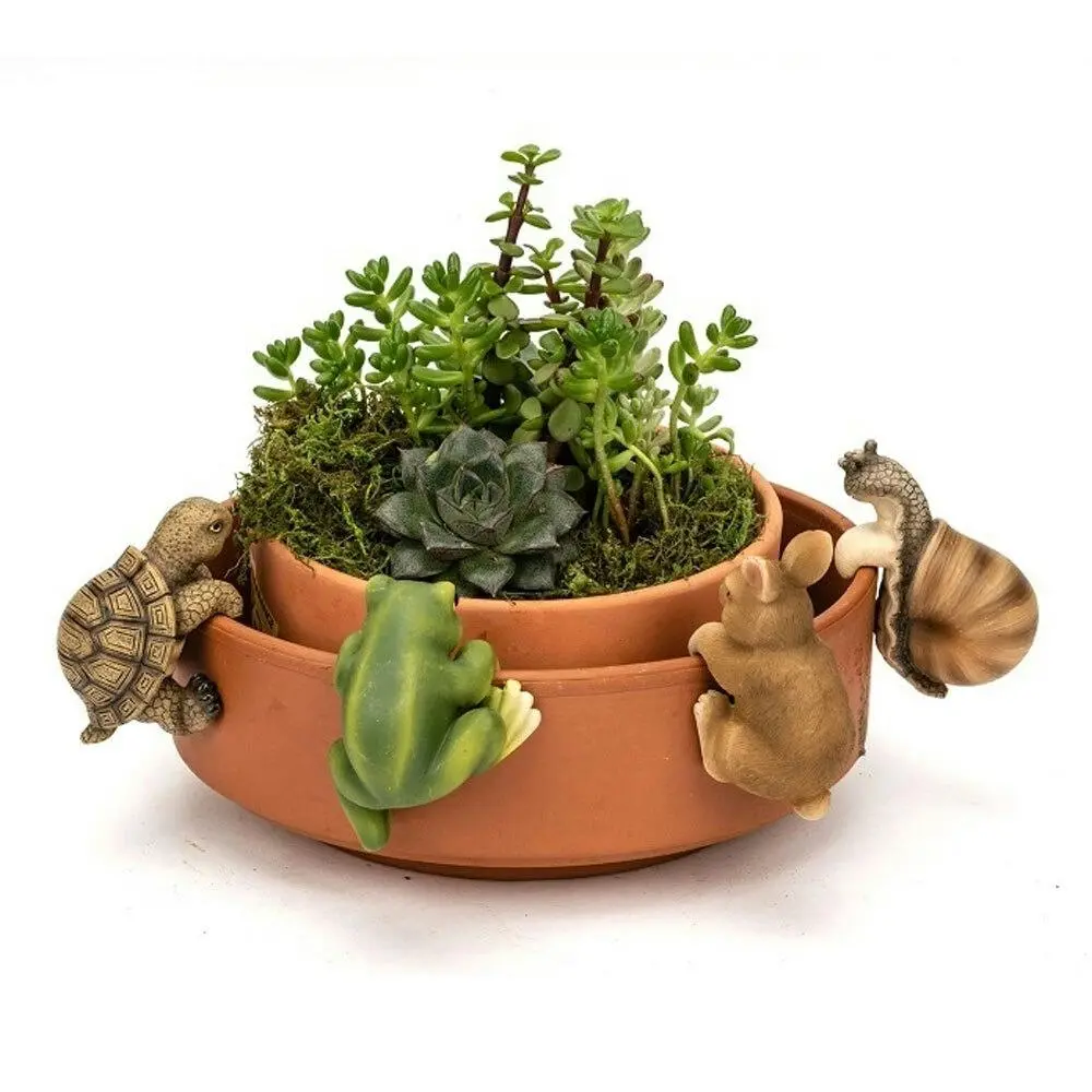 4x Animal Polyresin Pot Sitter Sculpture Yard/Patio Garden Ornament Decor Assort - Home & Garden