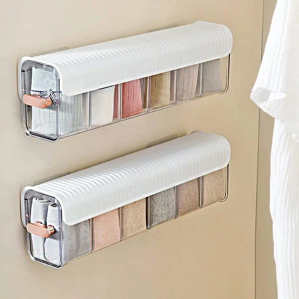 2Pcs Wall Mounted Underwear Sock Transparent Storage Box Closet Organizer - Home & Garden