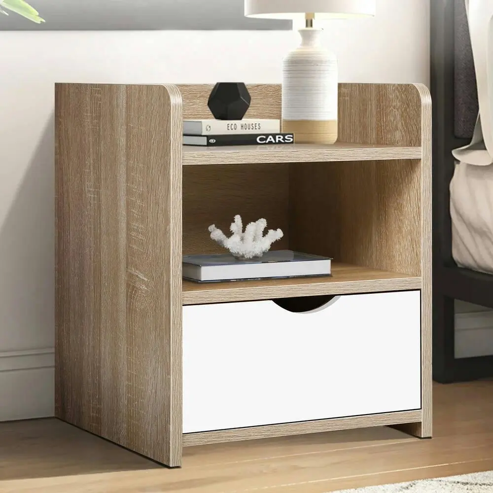 Alfordson Bedside Table Nightstand Storage 1 Drawer Oak - Furniture