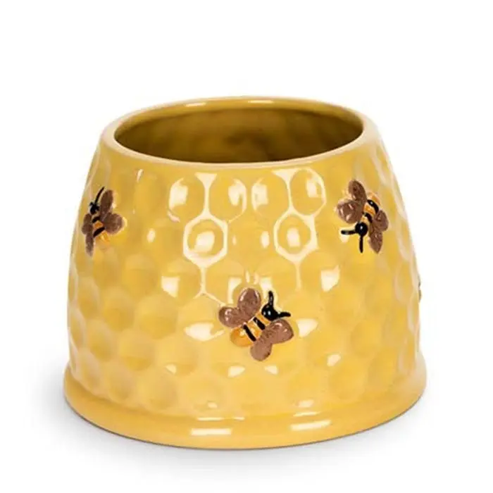 Ceramic 16cm Bee Pot Planter Storage Ornament Yard/Patio Garden Decor Yellow - Home & Garden