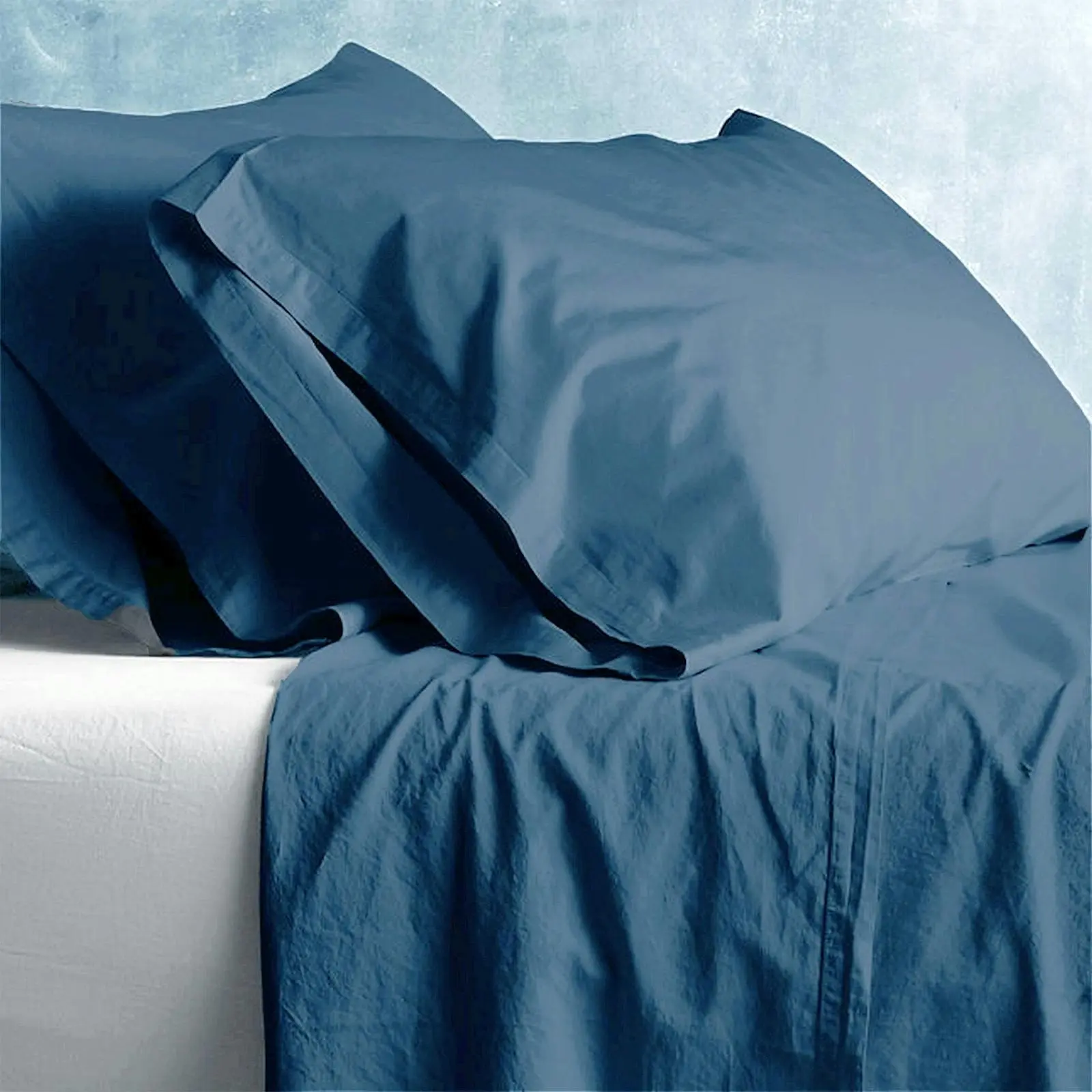 Park Avenue King Bed Sheet Set European Vintage Washed Cotton Home Bedding Blue - Home & Garden
