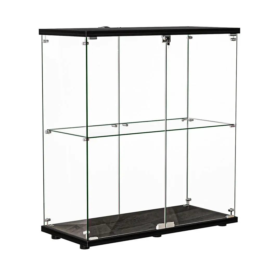 Stacked Glass Display Cabinet Lockable Collections Storage 2 Tier Shelf 2 Door - Toys & Games