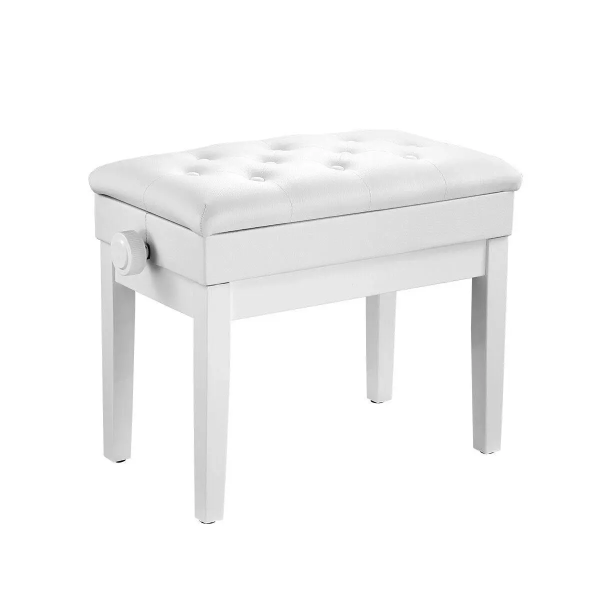 Melodic Height Adjustable Piano Keyboard Stool Chair Bench Seat with Padded Cushion and Storage Compartment White - Hobbies