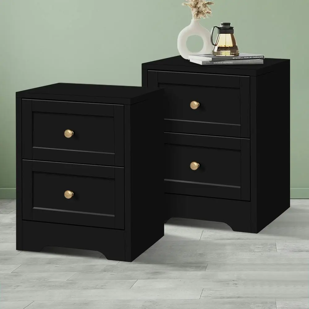 Alfordson 2x Bedside Table Hamptons Black - Furniture