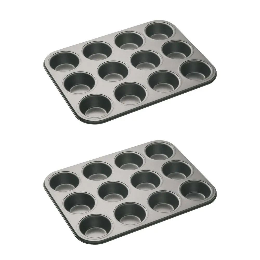 2x MasterCraft 35x27cm Heavy Base 12-Cup Non-Stick Muffin Cupcake Pan Mould BLK