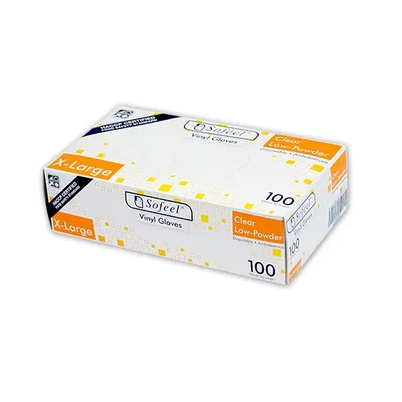 Sofeel Vinyl Low Powder Gloves 5.5g Extra Large Clear 100 Box x10 - Commercial