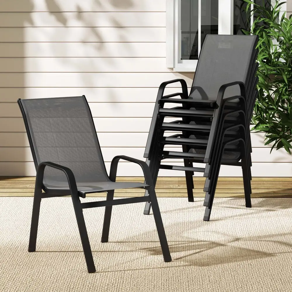 Gardeon 6PC Outdoor Dining Chairs Stackable Lounge Chair Patio Furniture Grey - Up to 65% off Outdoor Furniture