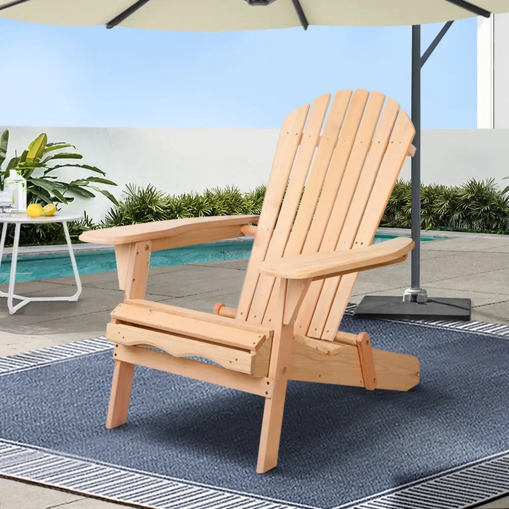 Gardeon Adirondack Outdoor Chairs Wooden Beach Chair Patio Furniture Garden Natural IR-NTL