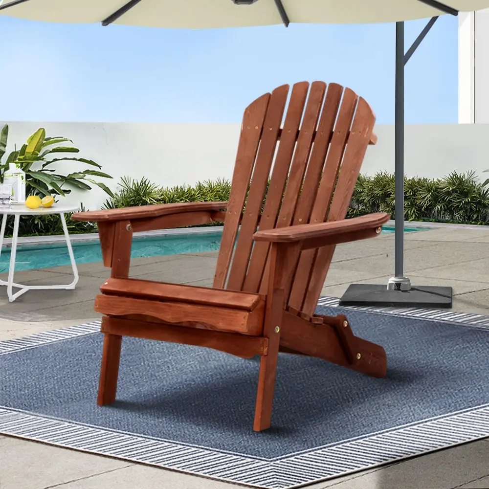 Gardeon Adirondack Outdoor Chairs Wooden Foldable Beach Chair Patio Furniture Brown - Up to 65% off Outdoor Furniture