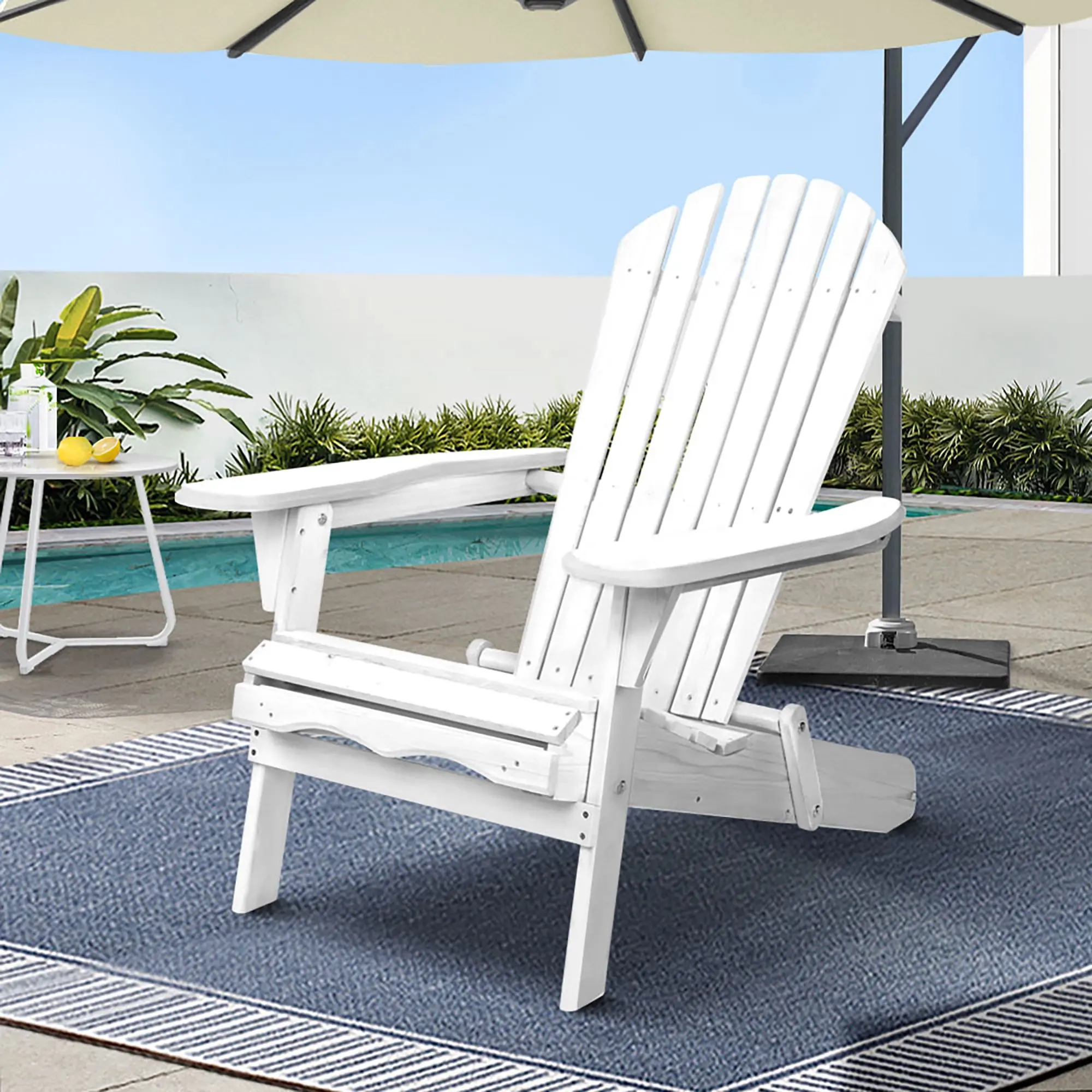 Gardeon Adirondack Outdoor Chairs Wooden Foldable Beach Chair Patio Furniture White - Up to 65% off Outdoor Furniture