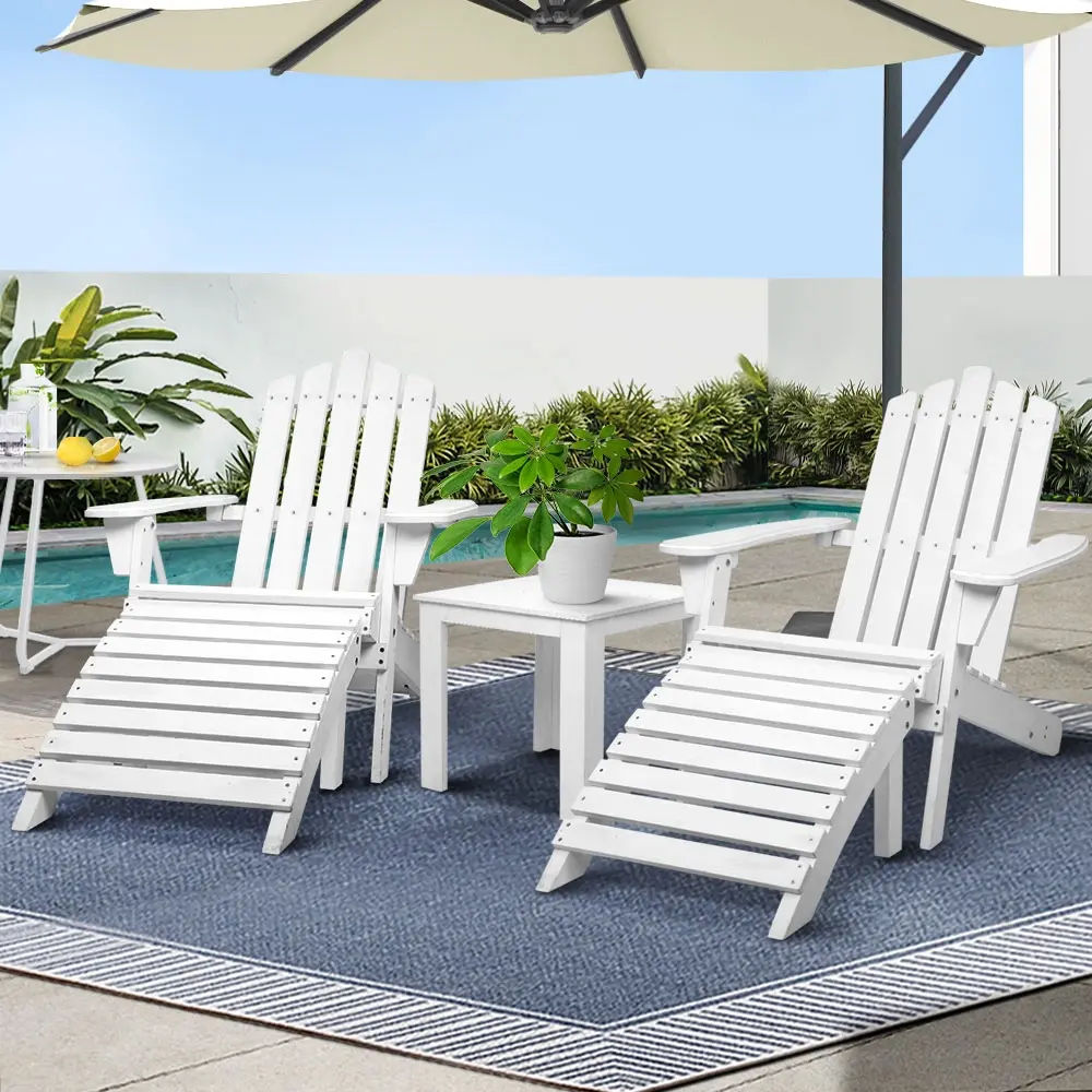 Gardeon 5PC Adirondack Outdoor Table and Chairs Wooden Sun Lounge Patio Furniture White - Up to 65% off Outdoor Furniture
