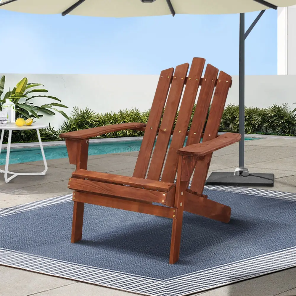 Gardeon Adirondack Outdoor Chairs Wooden Beach Chair Patio Furniture Garden Brown - Up to 65% off Outdoor Furniture