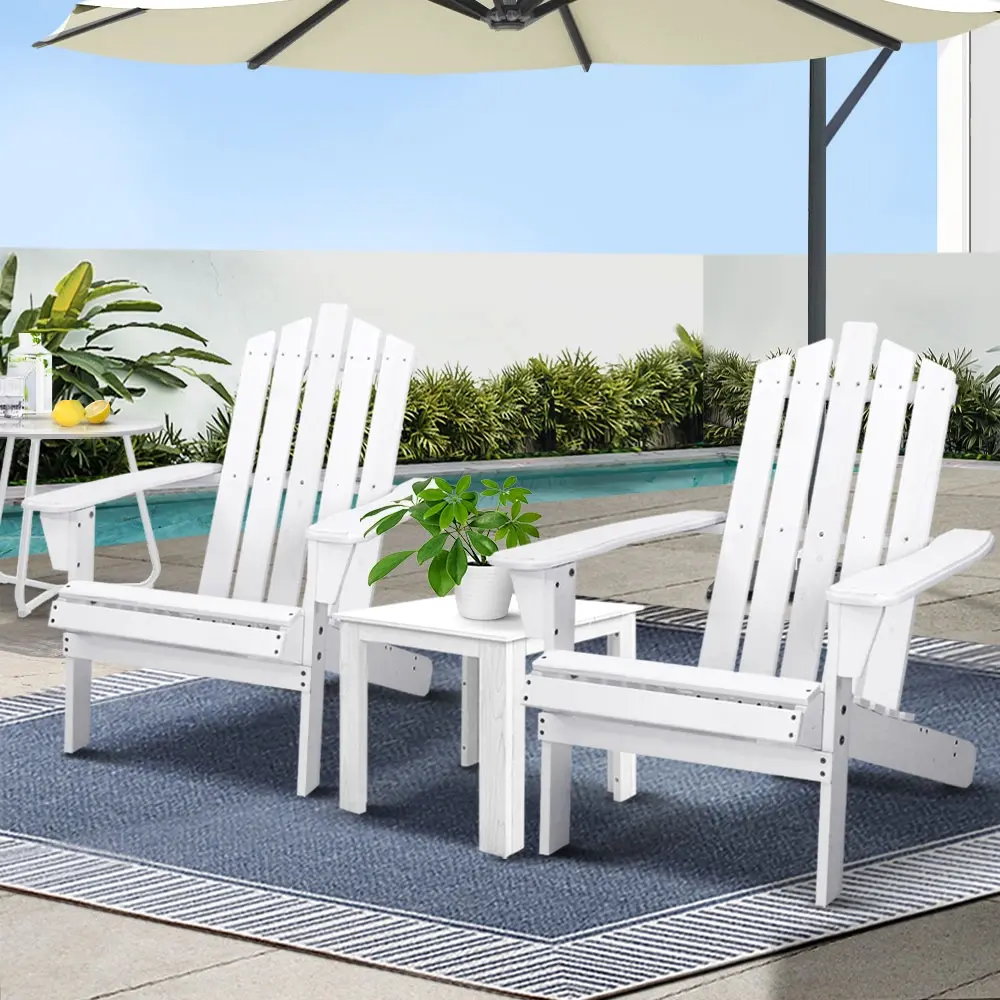 Gardeon 3PC Adirondack Outdoor Table and Chairs Wooden Beach Chair White - Up to 65% off Outdoor Furniture