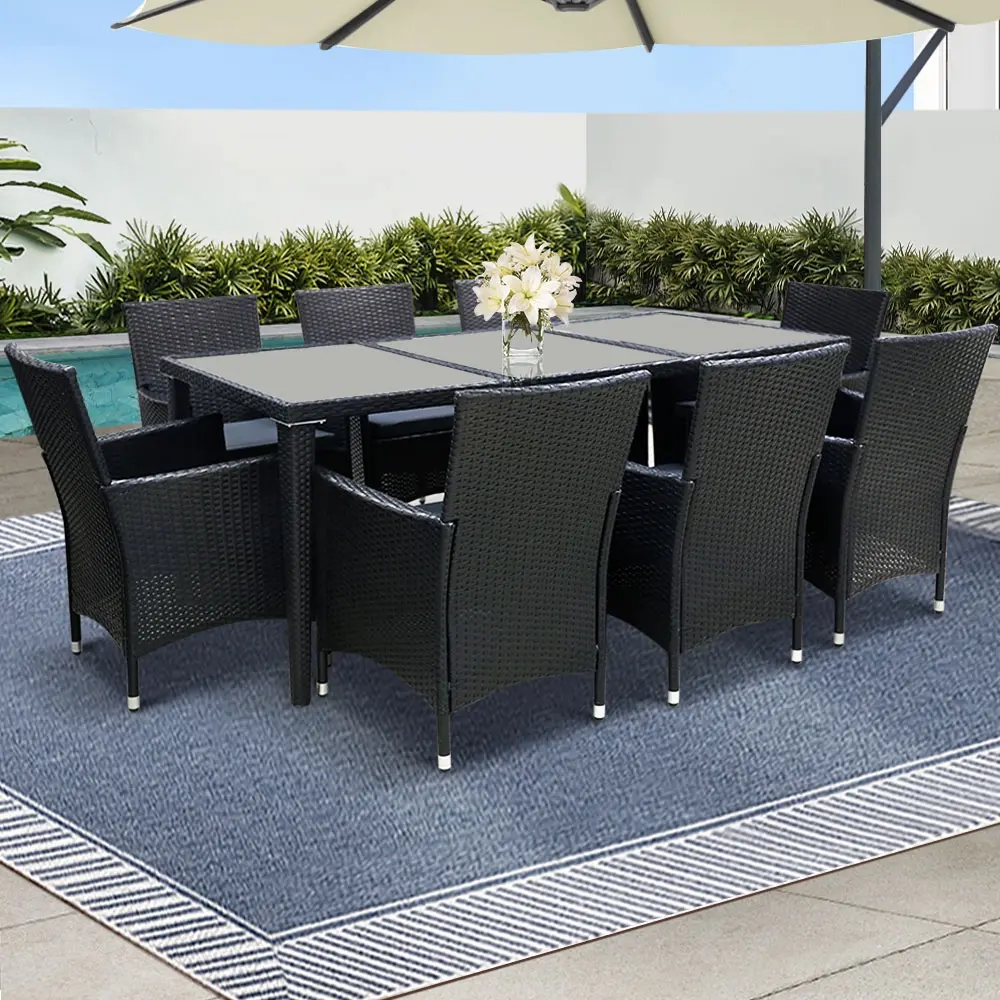 Gardeon Outdoor Dining Set 9 Piece Wicker Lounge Setting Black - Up to 65% off Outdoor Furniture