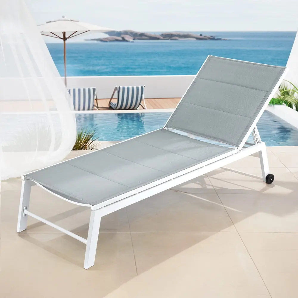 Gardeon Sun Lounger Chaise Lounge Wheels Patio Furniture Outdoor Setting White - Up to 65% off Outdoor Furniture