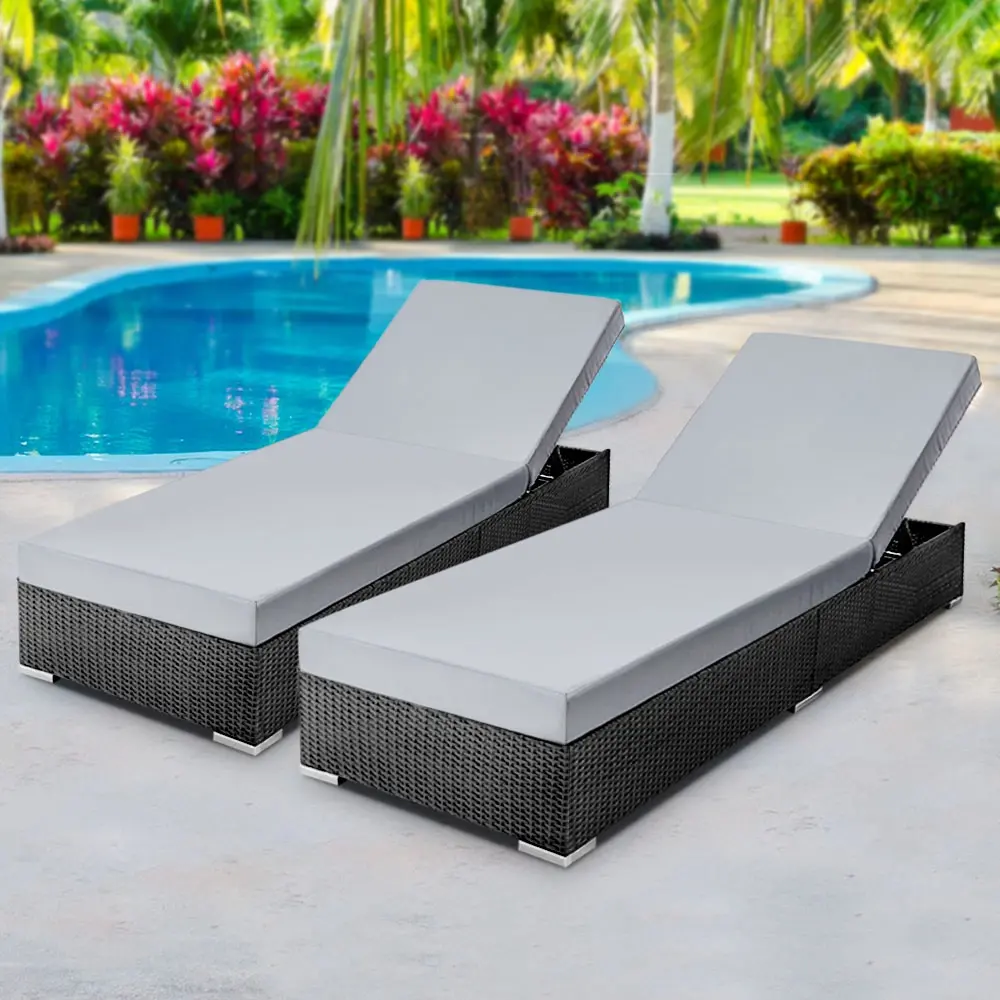 Gardeon 2PC Sun Lounge Wicker Lounger Outdoor Furniture Day Bed Adjustable Rattan Garden - Up to 65% off Outdoor Furniture