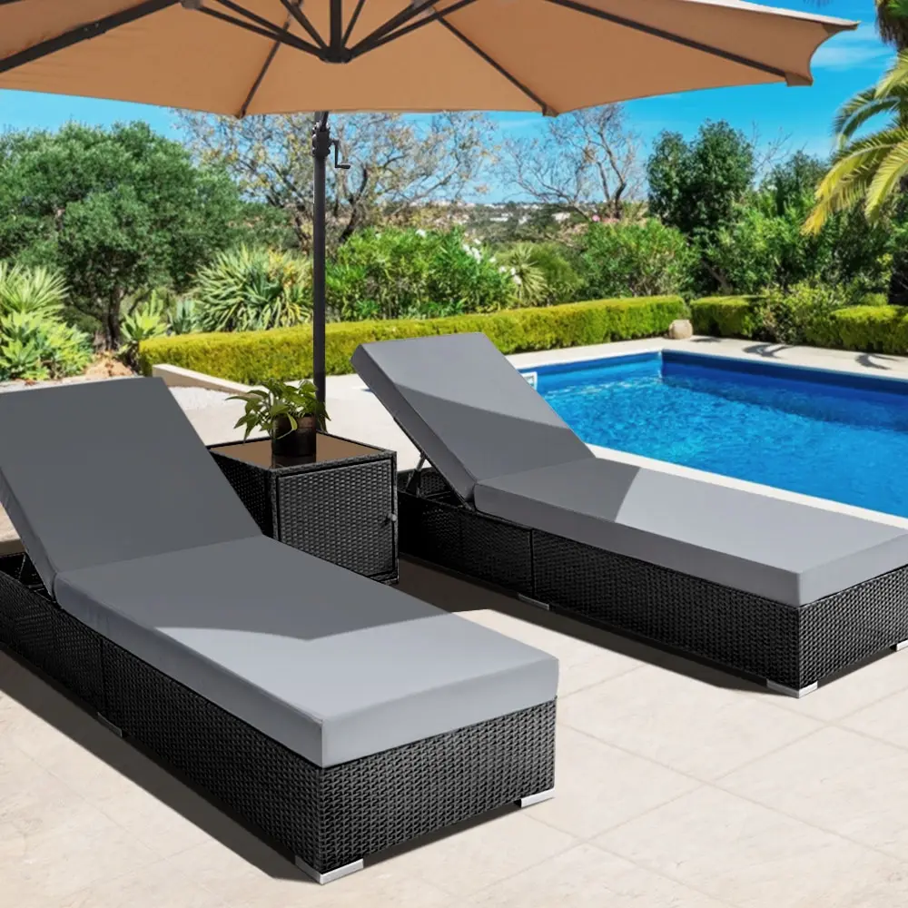Gardeon 3PC Sun Lounge Wicker Lounger Outdoor Furniture Day Bed Rattan Garden - Up to 65% off Outdoor Furniture