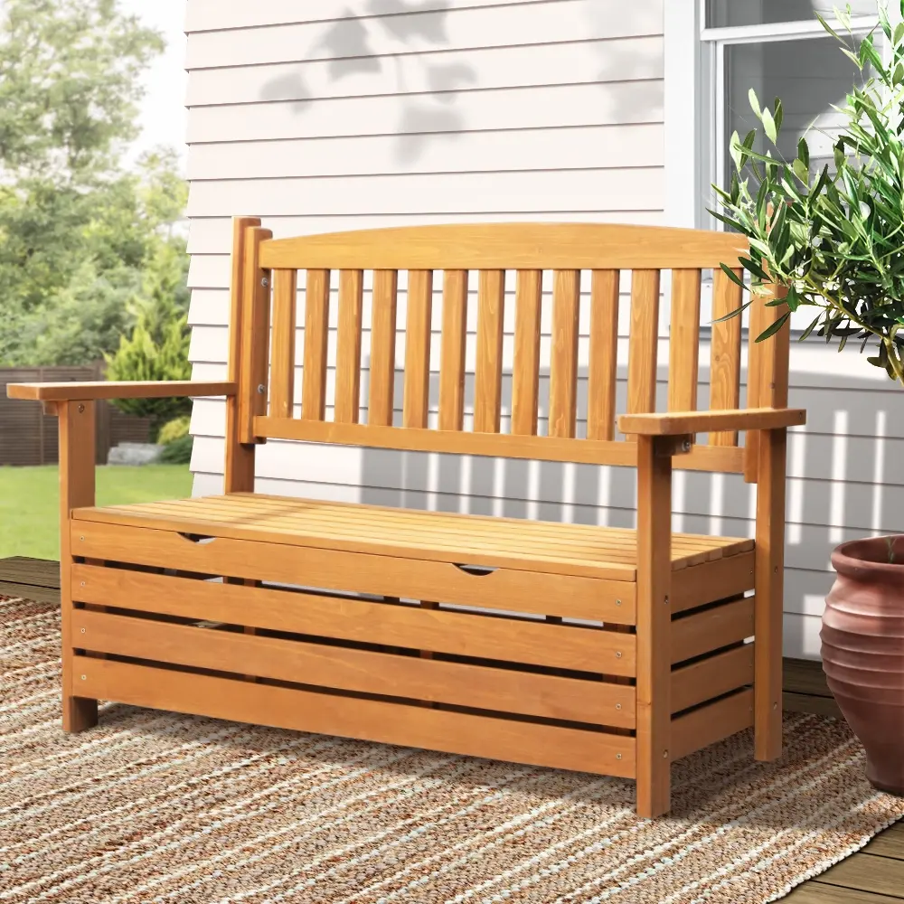 Gardeon Outdoor Storage Bench Box Wooden Garden Chair 2 Seat Timber Furniture - Outdoor Storage Boxes - Up to 60% off