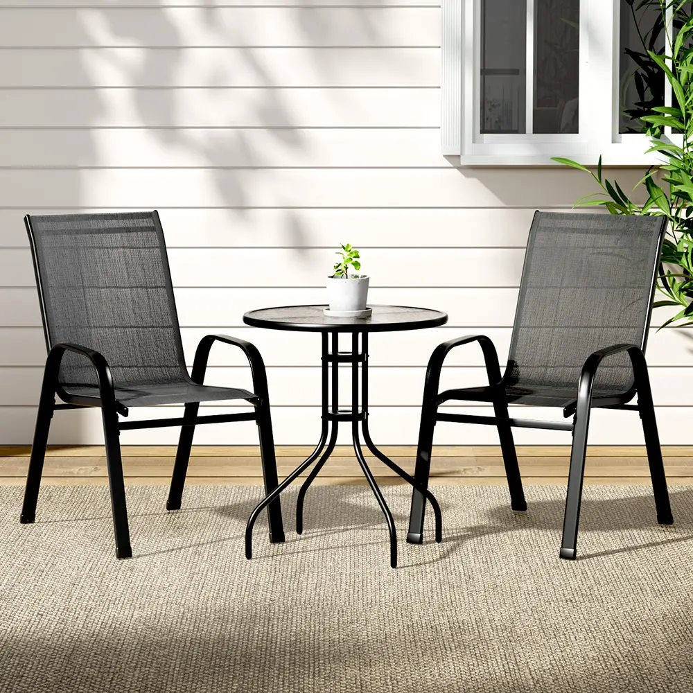 Gardeon 3PC Outdoor Bistro Set Table and Chairs Stackable Patio Furniture Black - Up to 65% off Outdoor Furniture
