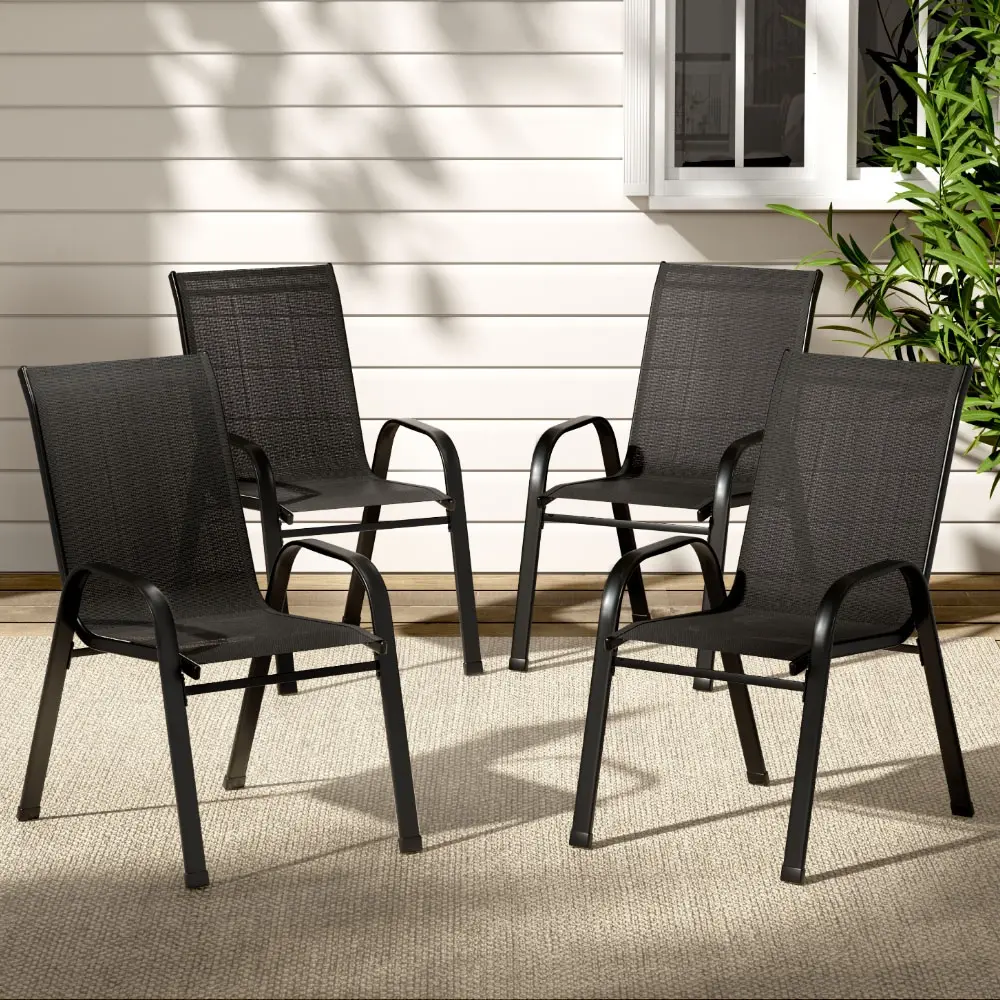 Gardeon 4PC Outdoor Dining Chairs Stackable Lounge Chair Patio Furniture Black - Up to 65% off Outdoor Furniture