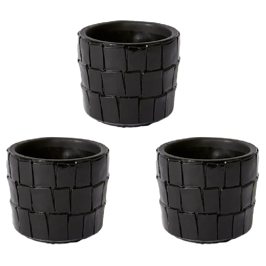 3x E Style Peyton 11cm Cement Plant Pot Flower Planter Holder Home Decor BLK - Home & Garden