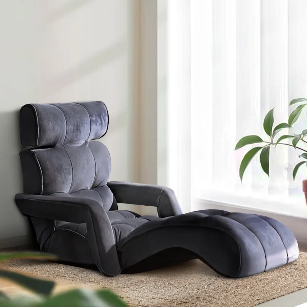 Artiss Floor Lounge Sofa With Armrest Flocking Fabric Charcoal - Over 40% off Living Room Furniture