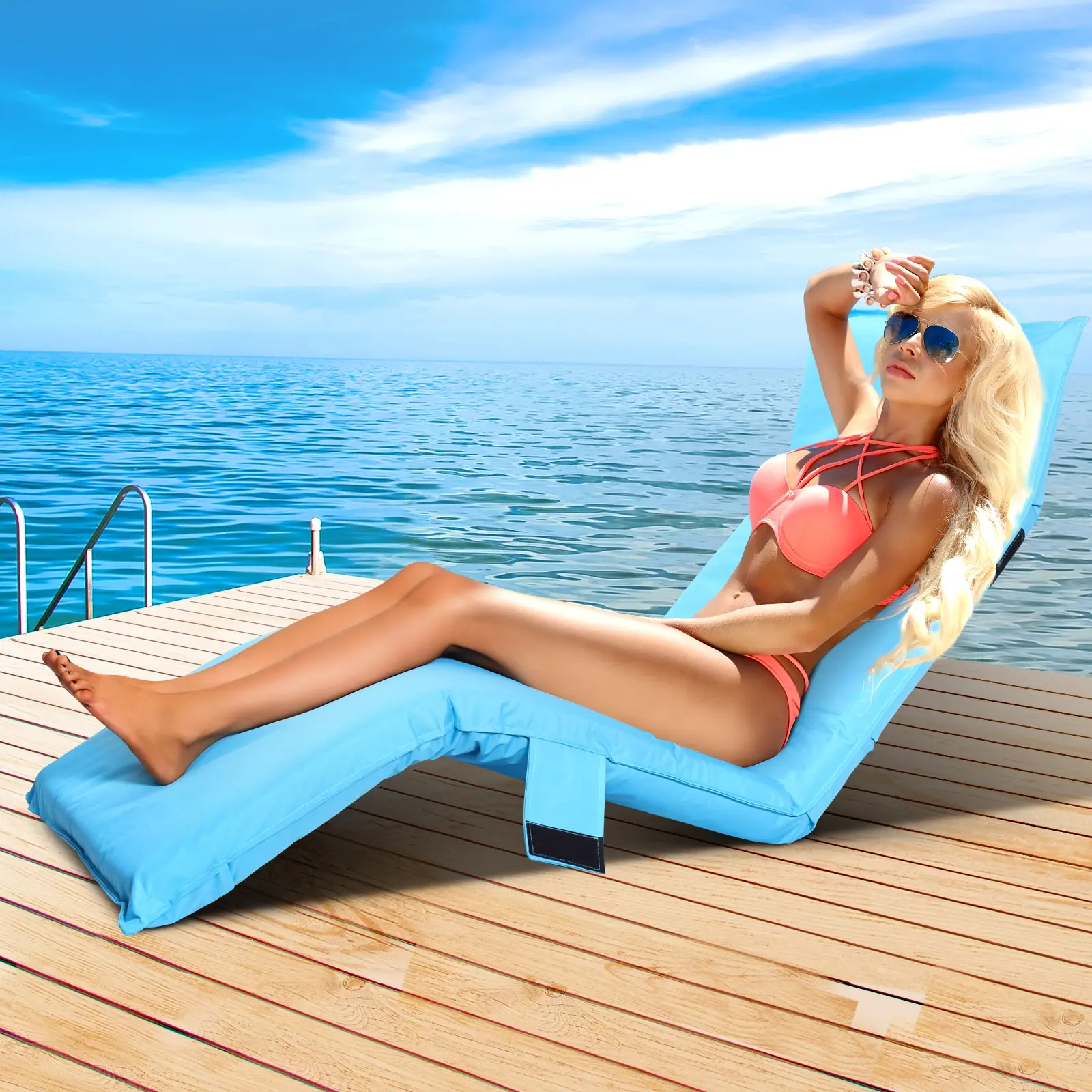 Artiss Floor Lounge Sofa Camping Chair Blue - Furniture