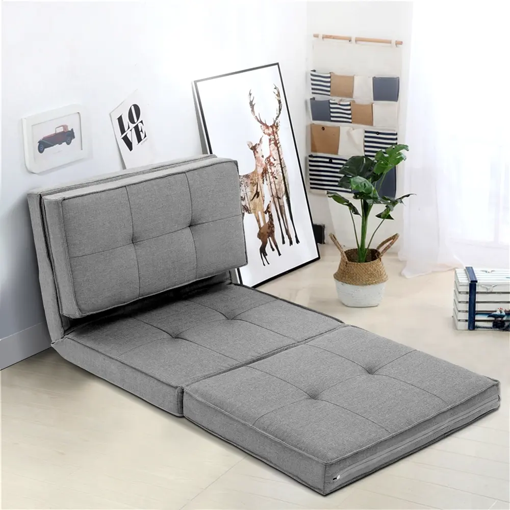 Artiss Floor Lounge Single Sofa Bed Grey Fabric - Furniture