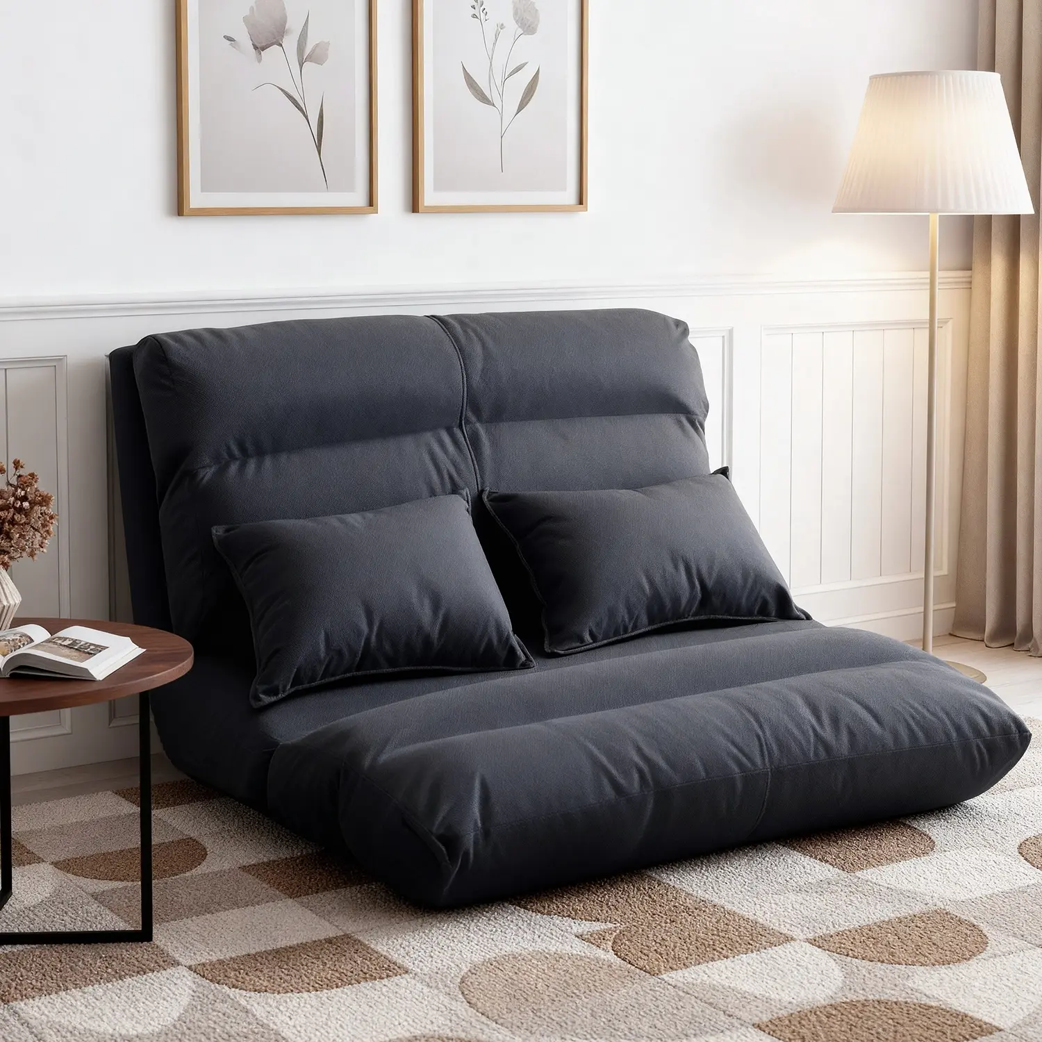 Artiss Floor Lounge Sofa Bed 2-seater Charcoal Suede