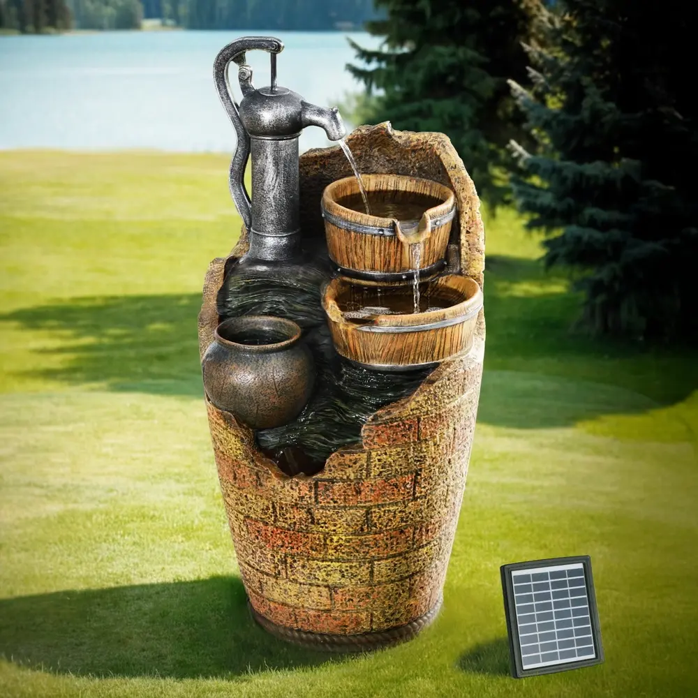 Gardeon Solar Fountain Water Feature Outdoor Cascading Hand Pump Design 80CM - Home & Garden