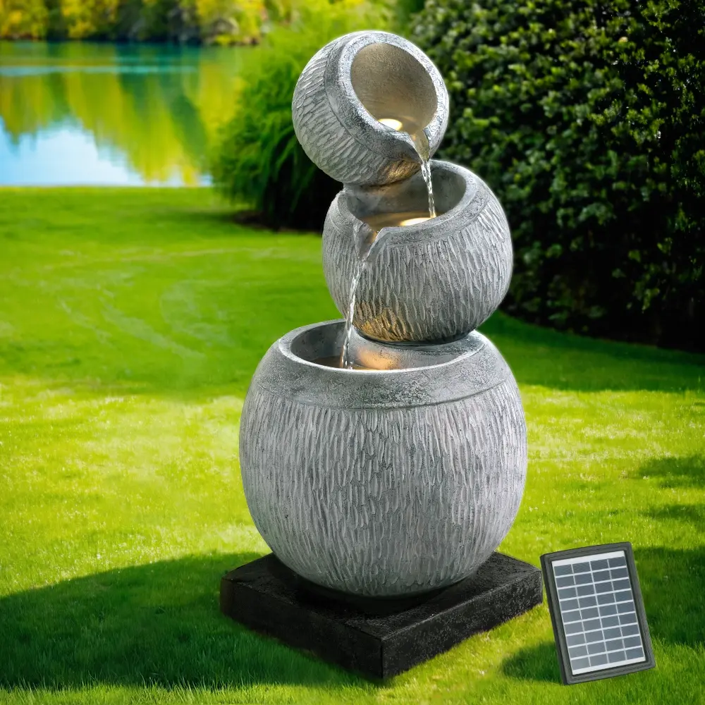 Gardeon Solar Fountain Water Feature Bird Bath Garden LED Light 80CM Grey - Home & Garden