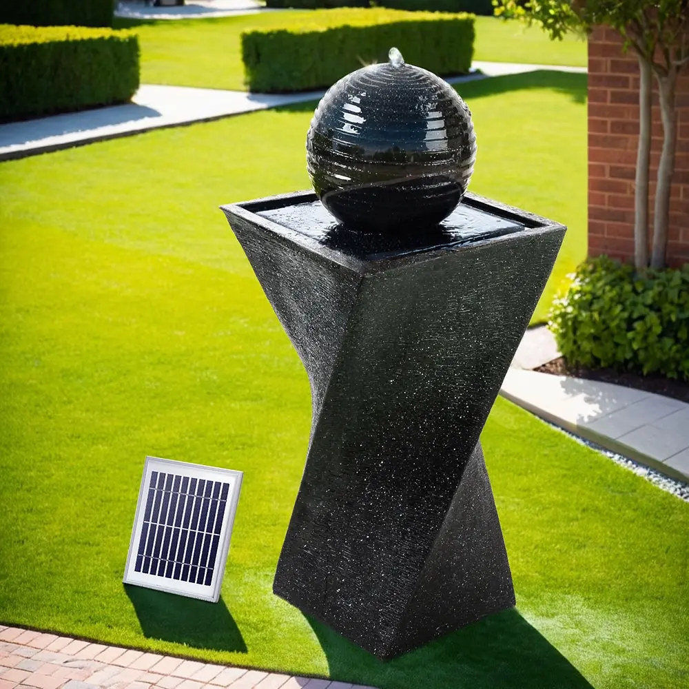 Gardeon Solar Water Feature Twisted Fountain LED Light Bird Bath 85CM Black - Home & Garden