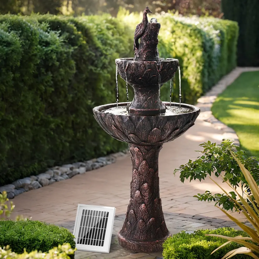 Gardeon Solar Water Feature Tier Fountain with Pump Kit Bird Bath 106CM Peacock - Home & Garden