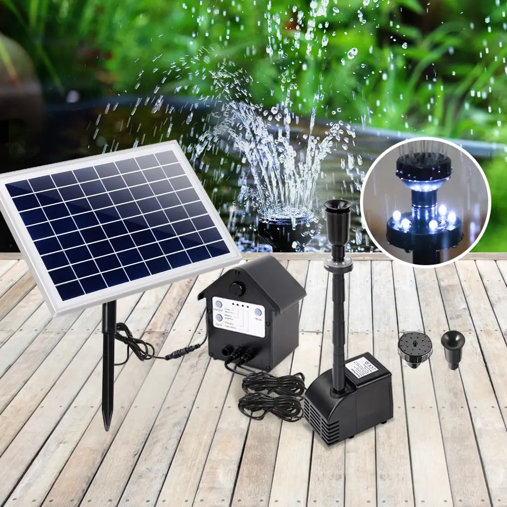 Gardeon Solar Pond Pump Submersible Water Fountain with Battery Kit LED Lights 6.6FT - Home & Garden